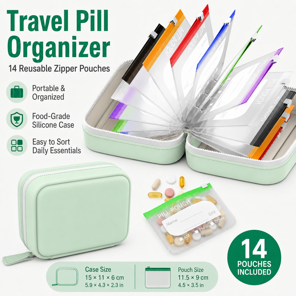 Travel Pill Organizer with 14  - огляд і ціна Food Pouch Reusable
