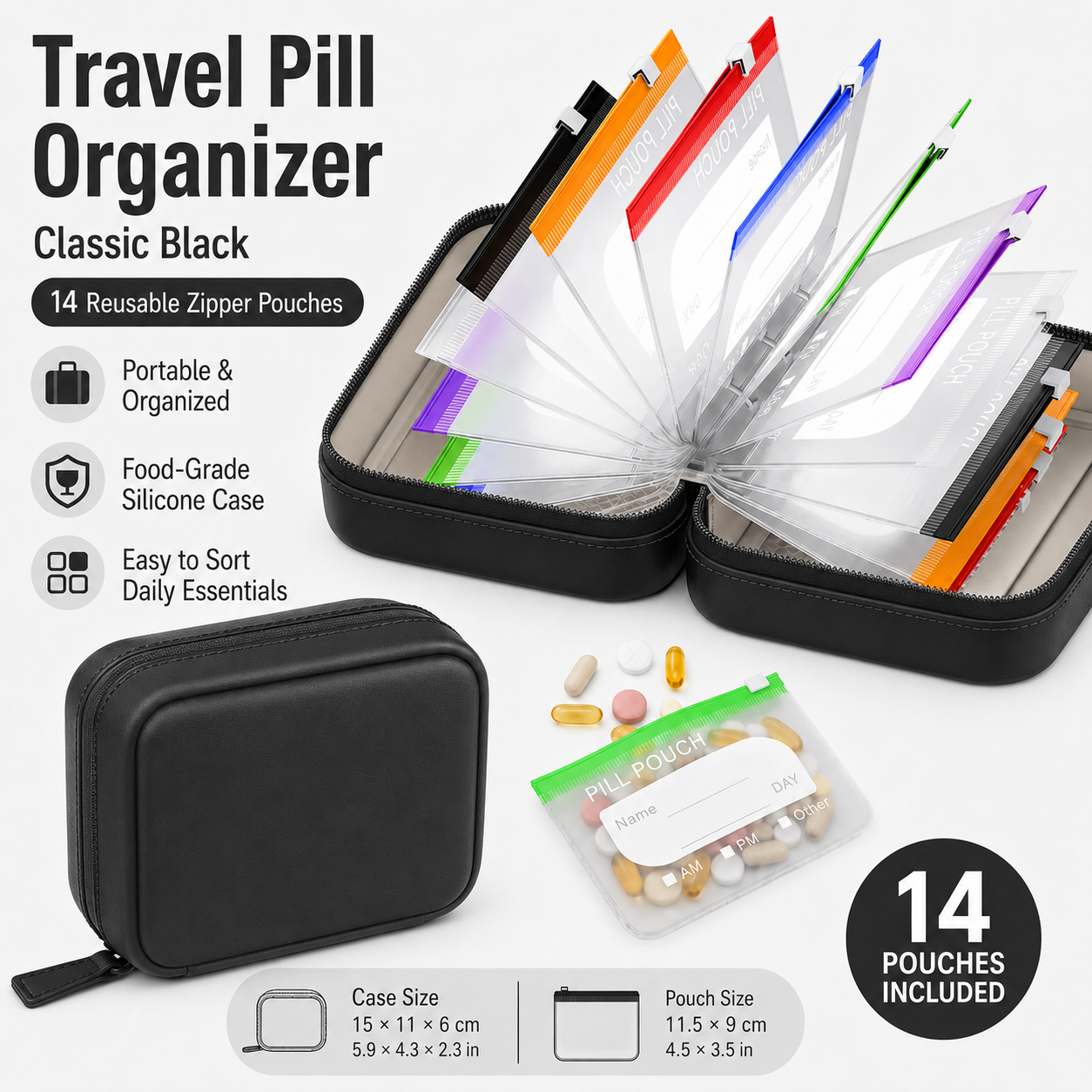 Travel Pill Organizer with 14  - огляд і ціна Food Pouch Reusable